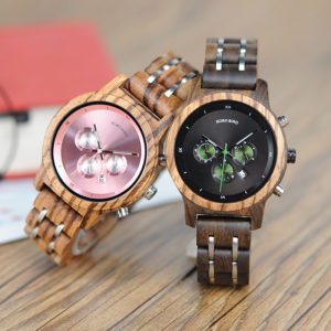 Luxury Wood Metal Strap Chronograph Date Quartz Watch